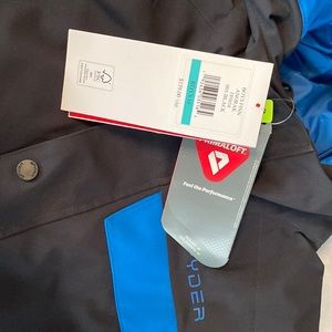 Boys Spyder ski jacket half button style: Anoark, black and royal blue